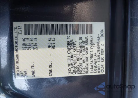 2013 Nissan Altima 2.5 Sl z USA, uszkodzony, nr VIN 1N4AL3AP9DC176967